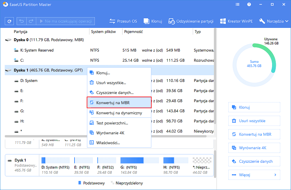 Right-click PGT disk to convert it